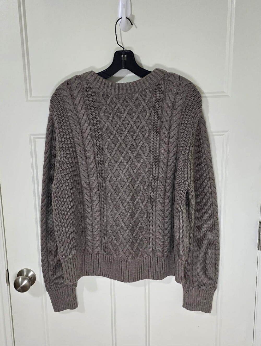 Pact Organic Cotton Cable Knit Crew Sweater Tan Women's Large Fishermen Coastal - Picture 3 of 9
